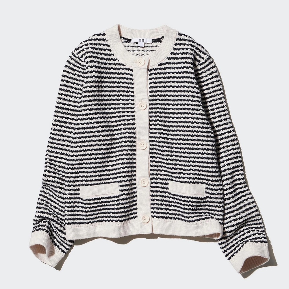 UNIQLO Women's Knitted Short Jacket Striped Black and White - S